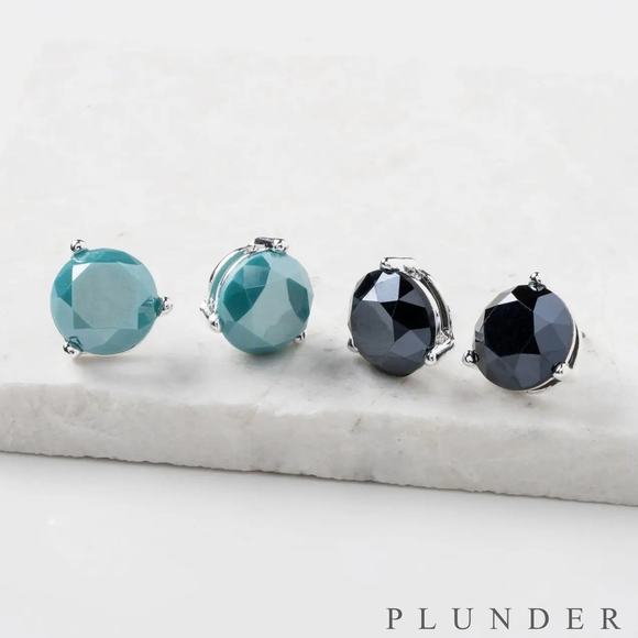 New Plunder "Harper" Turquoise and Black Stud Earrings (.5") - Picture 1 of 5